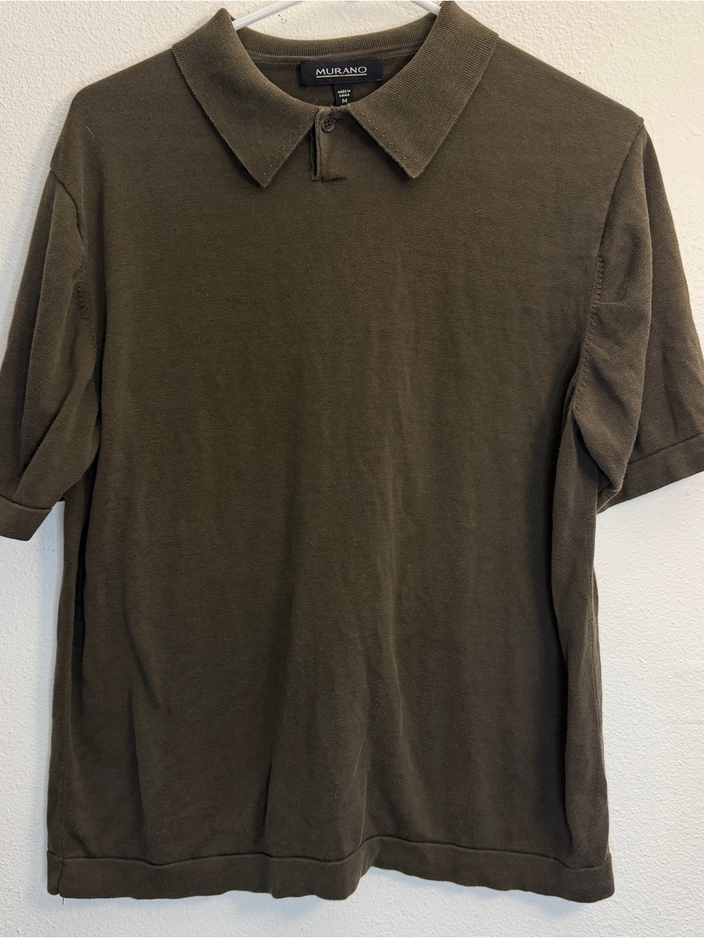 Murano Men's Olive Green Polo Shirt, Silk & cotton blend, sz M